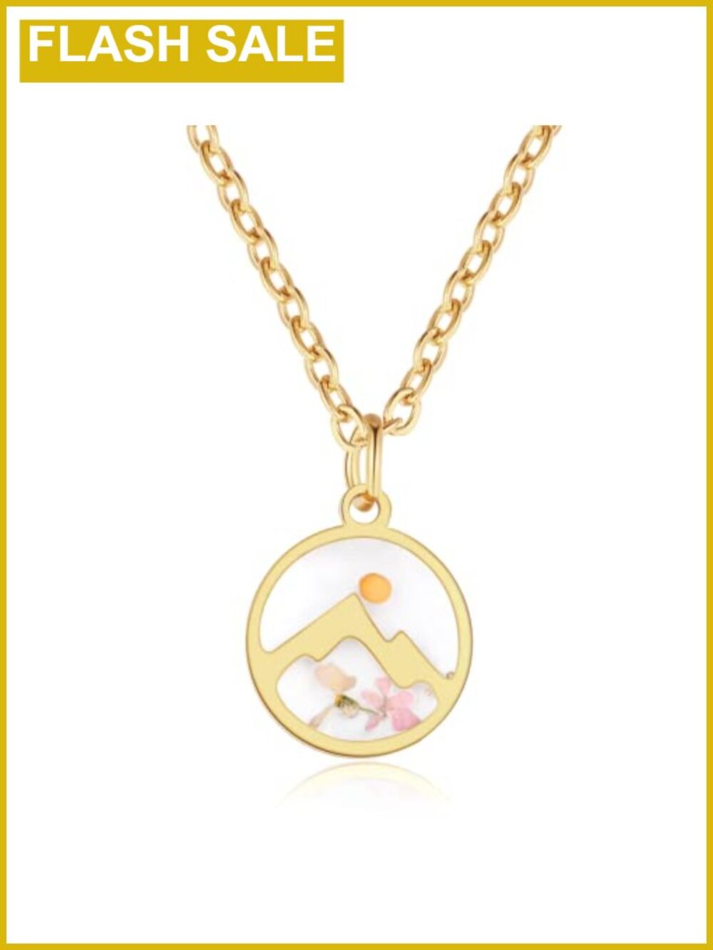 18K Gold Plated Stainless Steel Pressed Flower Mustard Seed Necklace 18 Inch